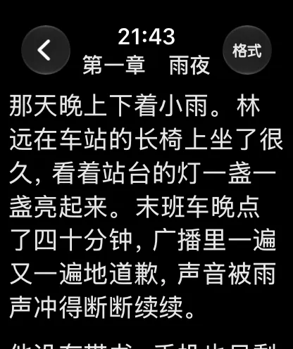 默认状态下的阅读页面，黑色主题、系统字体