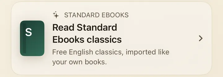 The Read Standard Ebooks classics card on the BeeReader iPhone home screen