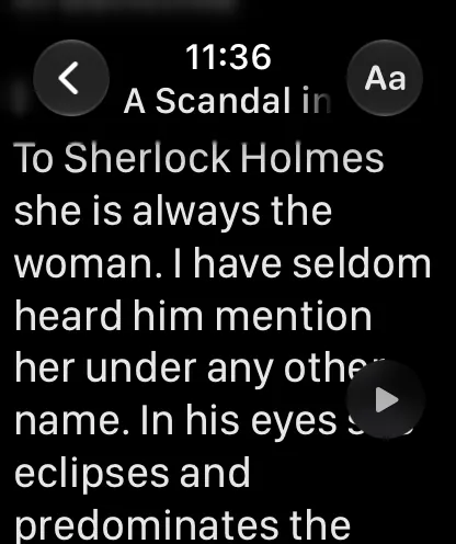 Reading a Sherlock Holmes story on Apple Watch with auto-scroll