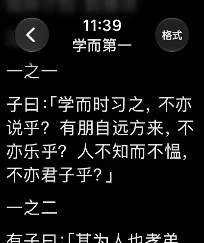 黑色主题下的阅读页面